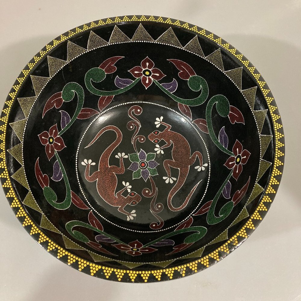 Australian Aboriginal Dot Painting Wood Bowl